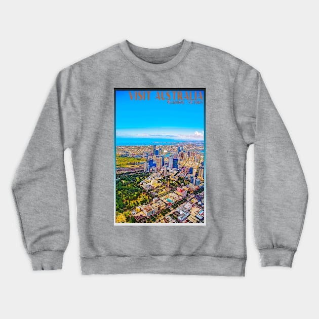 Melbourne Retro Travel Poster_02A Crewneck Sweatshirt by seadogprints